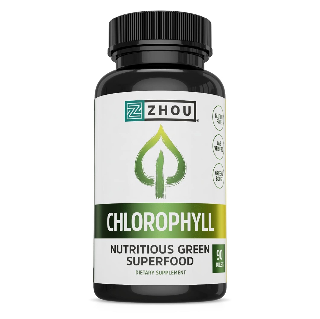 Tabletki Zhou Chlorophyll - Suplement Chlorophyll Pill dla Kobiet i Mężczyzn, Zdrowie i Wsparcie Wellness, Codzienne Super Zielone z Naturalnych Witamin i Minerałów - 90 Tabletki