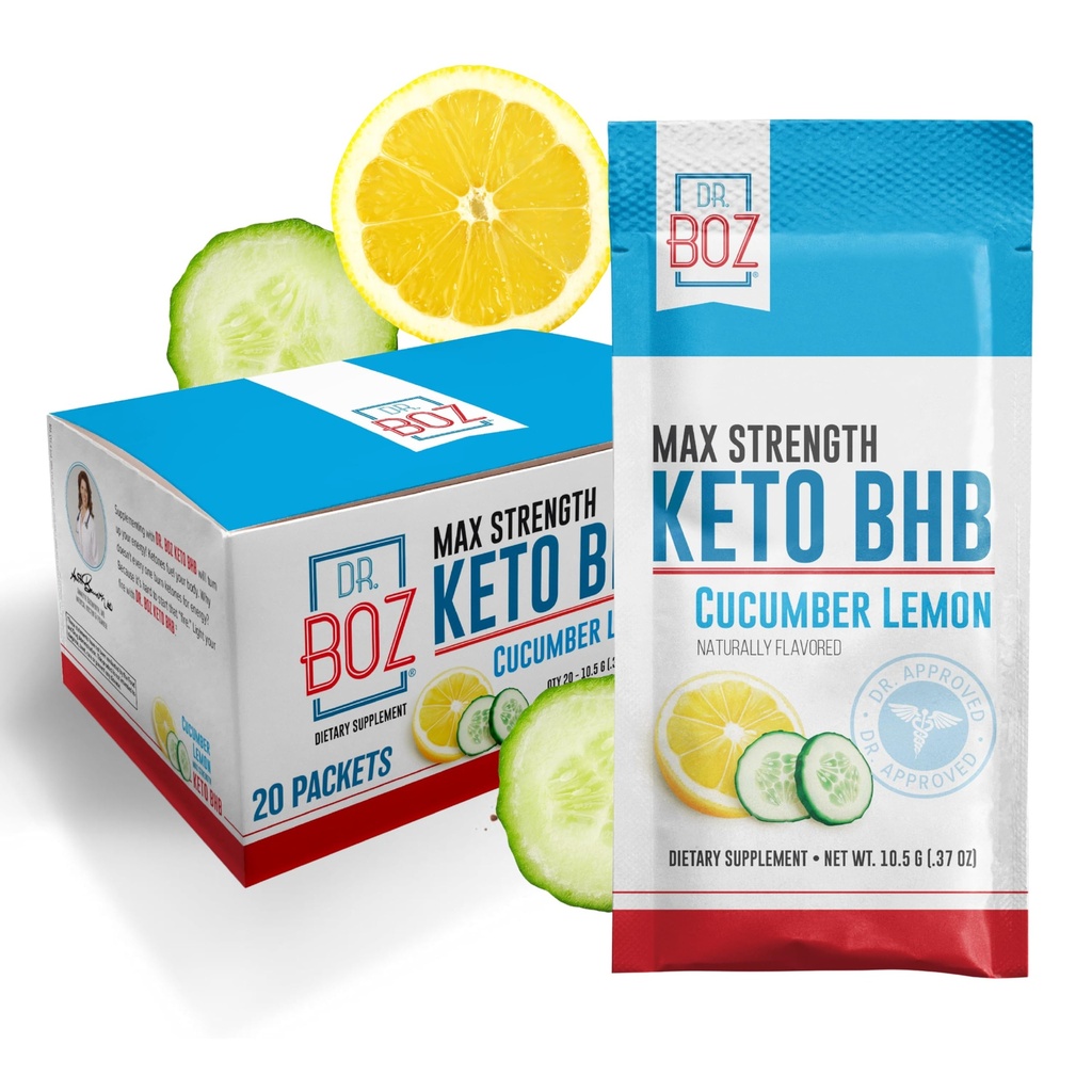 Dr. Boz - Keto BHB Proszek - Cytryna na ogórki, 20 Pakiety - Napoje na ketony - Zwiększenie energii i redukcja apetytu - Max Siła Suplement diety - Jakość Tested - Made in USA - 10.9oz (310g)