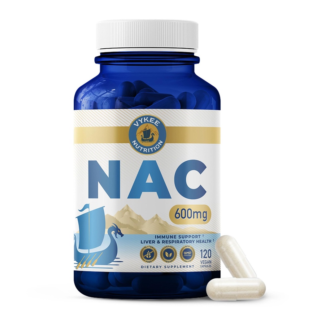 Vykee Nutrition NAC kapsułki 600 mg N Acetyl L Cysteina - Daily NAC Supplement for Liver Health Support and Immune Balance - Vegan Non-GMO - 120 kapsułki