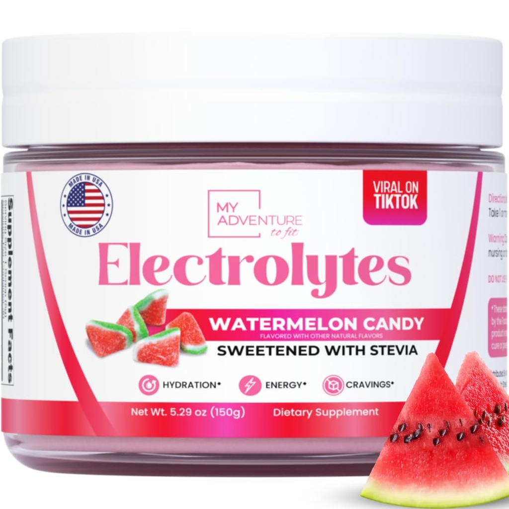 Zero Sugar - Arbuz Candy Electrolytes Proszek - Odświeżająca Nawodnienie - Kofeina Free Energy ze wszystkimi naturalnymi składnikami - Wegan, Keto i Paleo - Cukier Free Electrolytes Drink Mix - 30 Słupki