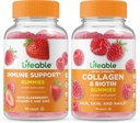Żywe wsparcie immunologiczne + Kolagen & Biotin, Gummies Bundle - Great Desting, Suplement witaminy, Gluten Free, GMO Free, Gummy do żucia