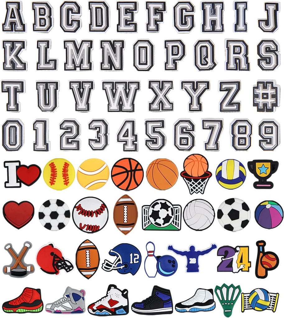 Litery Numery i Sports Decoration Charms, Koszykówka Baseball Hockey Softball Football Prezent dla młodzieży chłopców i dorosłych