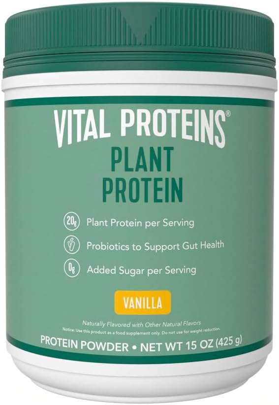 Vital Proteins Protein Powder - 20g roślin Białko oparte z Chickpea - 1B CFU Probiotic for Gut Health, No Added Sugar - Vanilla, 15 oz