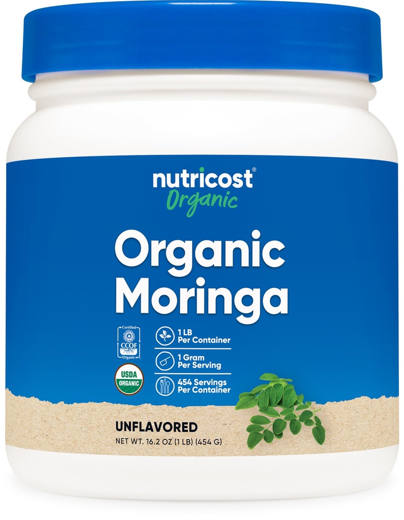 Nutricost Organic Moringa Proszek 1LB (16oz) - Gluten Free, Nie-GMO, Wegetariański Przyjazny