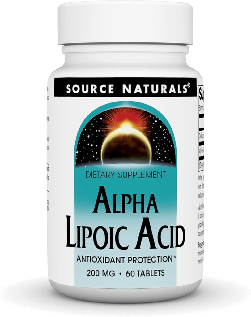 Źródło Naturals Alpha Lipoic Acid 200 mg wspomaga zdrowe metabolizm cukru, czynność wątroby i wytwarzanie energii - 60 tabletek
