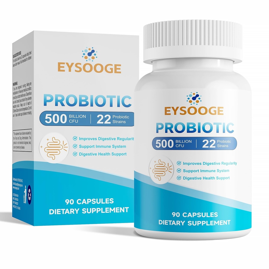 Probiotics for Women and Men, 500 Billion CFU, 22 Strains + Organic Prebiotics, Daily Probiotics for Digestive, Immune, & Gut Health - 90 Capsules