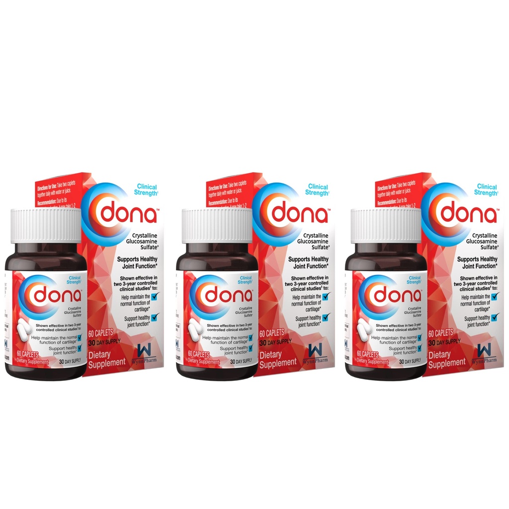 Dona Crystalline Glukozamina Siarczan, 750 Mg, Joint Supplement Pills for Knee Comfort & Joint Health Support, 750 Mg, 60 Count (3 Pack)