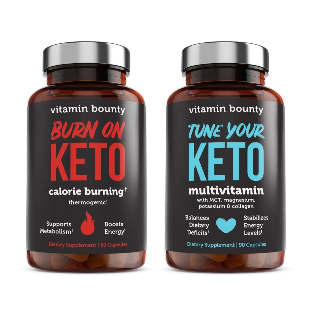 Witamina Bounty Tune Keto i spalić na Keto Bundle - Keto Multivitamin, Calorie Burning dla kobiet i mężczyzn, Premium Malina Ketones, Wsparcie energetyczne - Bundle 60 Kapsułki każdy