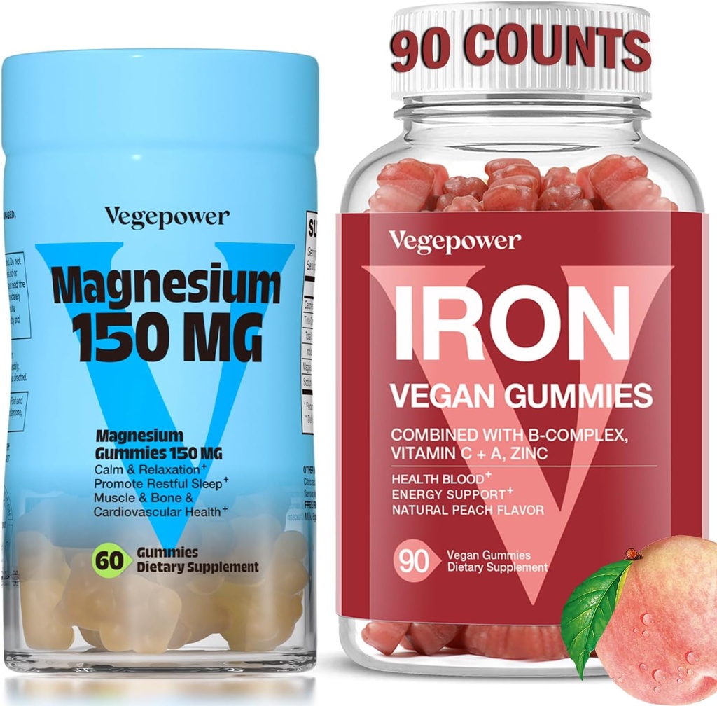 Suplement żelaza z gumkami magensium, żeliwne gumki z witaminą C, A, B- Complex, Folate, Cynk dla dorosłych i dzieci, dla niedoboru żelaza, Anemia, Sen relaksacyjny, Non-GMO