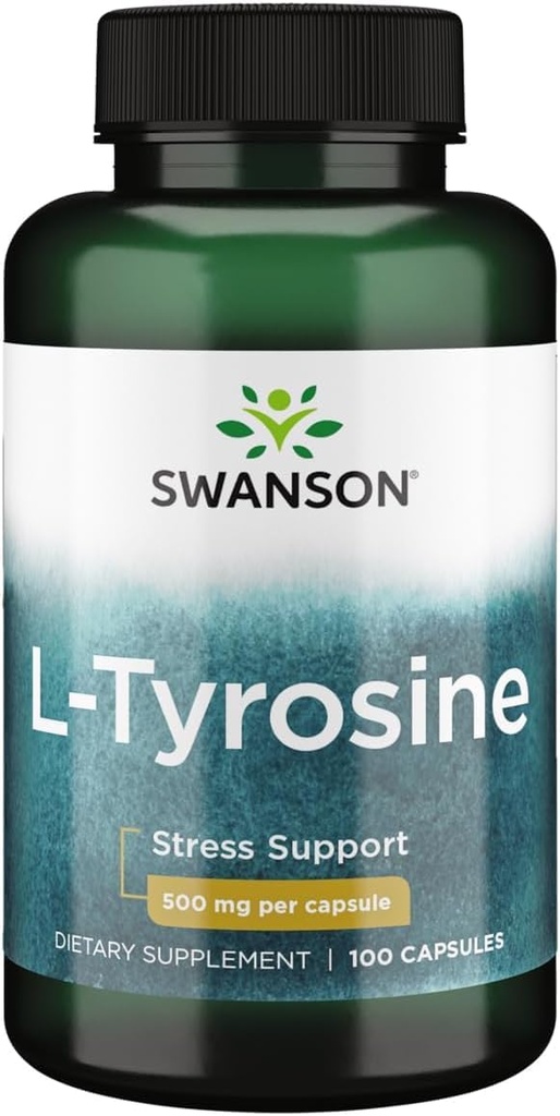 Swanson L- Tyrosine - suplement aminokwasów promujący wsparcie stresowe, funkcję kognitywną i mentalną klarowność - pomaga wspierać ogólne zdrowie mózgu - (100 kapsułek, 500 mg każdy)