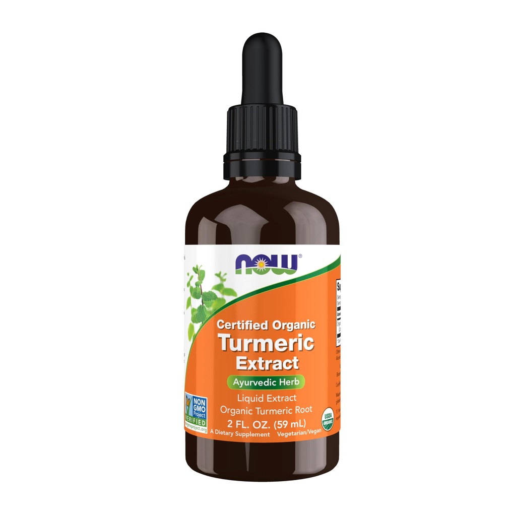 Teraz żywności Suplementy, Certified Organic Turmeric Extract, Ayurvedic Herb, Liquid Extract, Organic Turmeric Root 2 Uncje płynne
