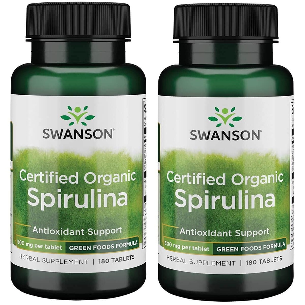 Swanson Certified Organic Spirulina 500 mg 180 Tabs (2 opakowania)