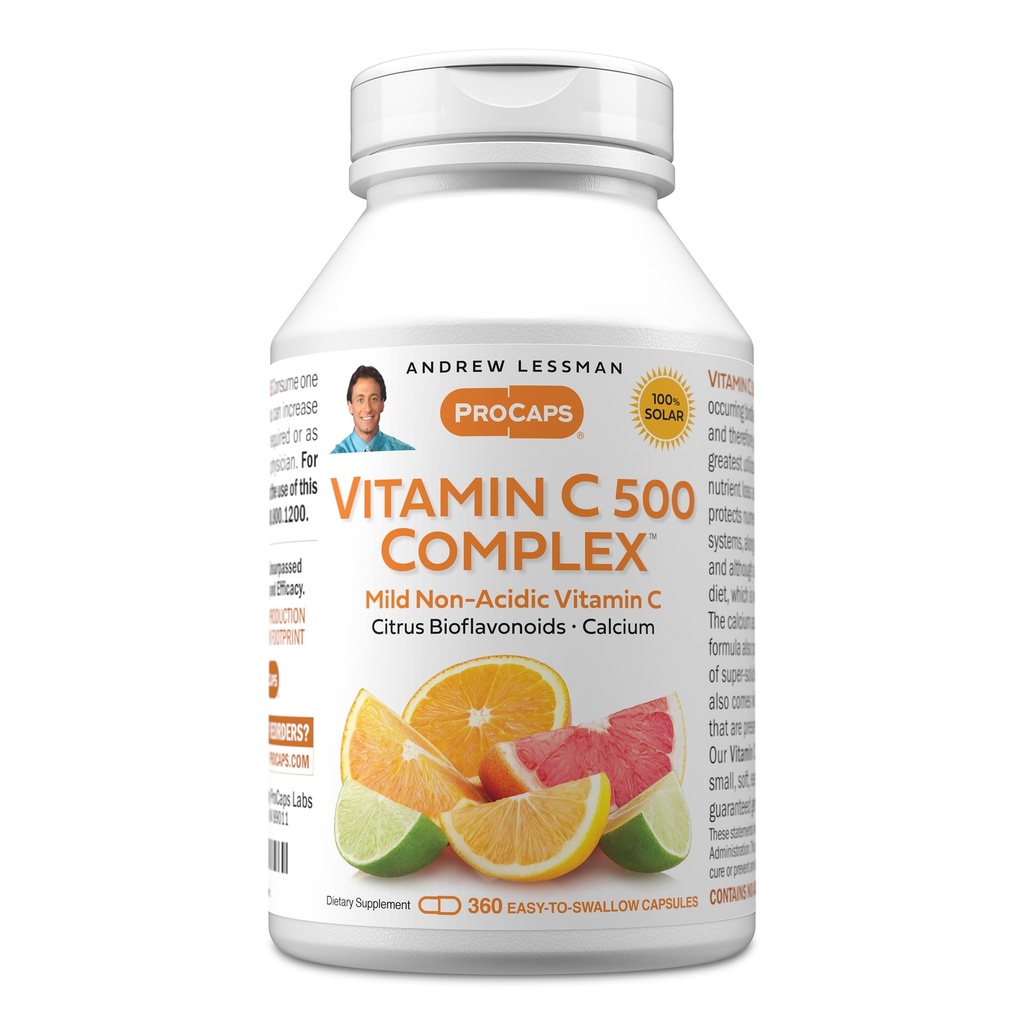 ANDREW LESSMAN Witamina C 500 Kompleks 360 Kapsułki - Witamina C + Bioflavonoidy Citrus dla układu immunologicznego i wsparcia przeciwutleniającego, No Stomach Upset, Mała Łatwość Połknięcia Kapsułki