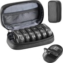 Serfeymi Cotygodniowy Travel Pill Organizator 2 razy w ciągu dnia PM Zmodernizowany Black Pill Box 7 Dzień z przenośnym Zipper PU Leather Pill Case, Medicine Organizer for Pills, Witaminy, Oleje rybne - czarny 01