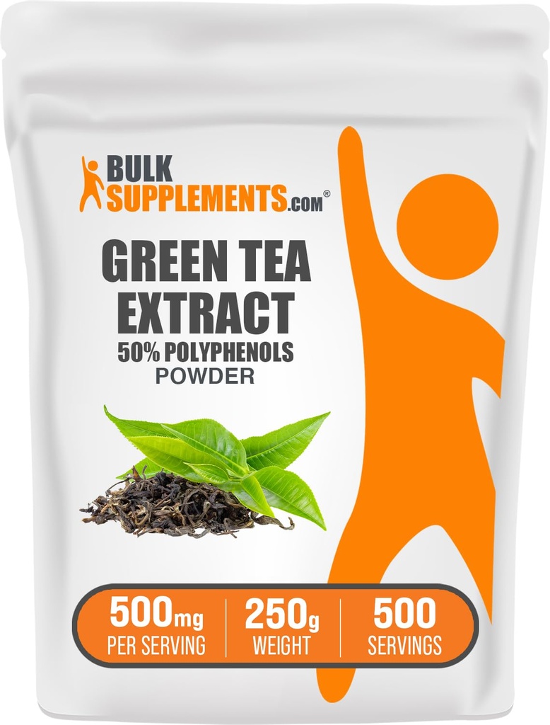 BulkSupplements.comgreen Tea Extract Proszek - 50% suplement polifenoli, suplementy EGCG - Bez glutenu, 500 mg na jedną porcję, 250g (8.8 oz) (opakowanie po 1)
