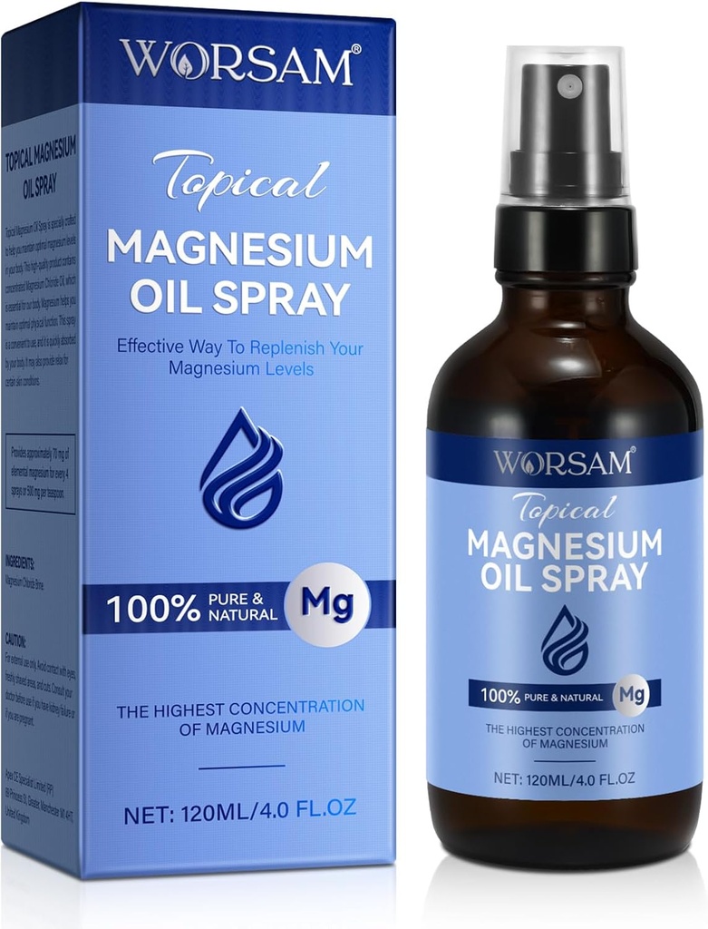 Olej magnezowy do stóp (4 fl oz), Rozpylacz magnezowy, 100% Czysty i organiczny naturalny Chlorek magnezu Butelka szklana, Olejek do rozpylania magnezowego do stóp, Łatwy w użyciu 120ml