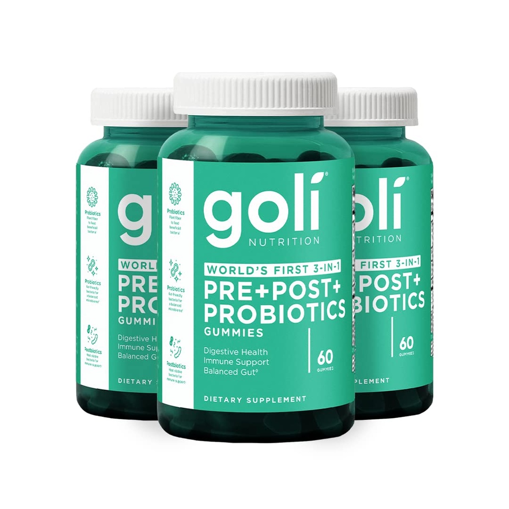 Goli Nutritional Supplement, Pre + Post + Probiotyki Gummy - 180 Count - Pierwszy na świecie 3- in-1 Gluten- Free, Wegan, Non-GMO i Żelatyna - Free.