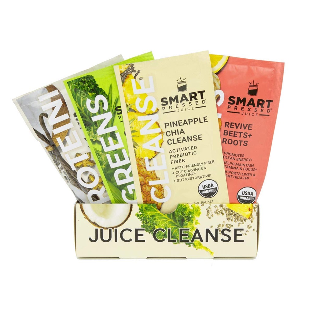 SMART Pressed Juice 1- Day Organic Juice Cleanse Amend124; Healthy Detox Program Amend124; Vegan Vanilla Protein, Green Juice, Sok beets & Ananas Chia Cleanse Amend124; High Fiber & Vegan