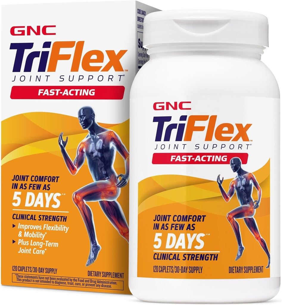 GNC TriFlex Fast-Acting 2.0, Improves Joint Comfort and Stiffness, Clinical Strength Doses of Glucosamine/Chondroitin and Boswellia- Plus Turmeric, 120 Caplets
