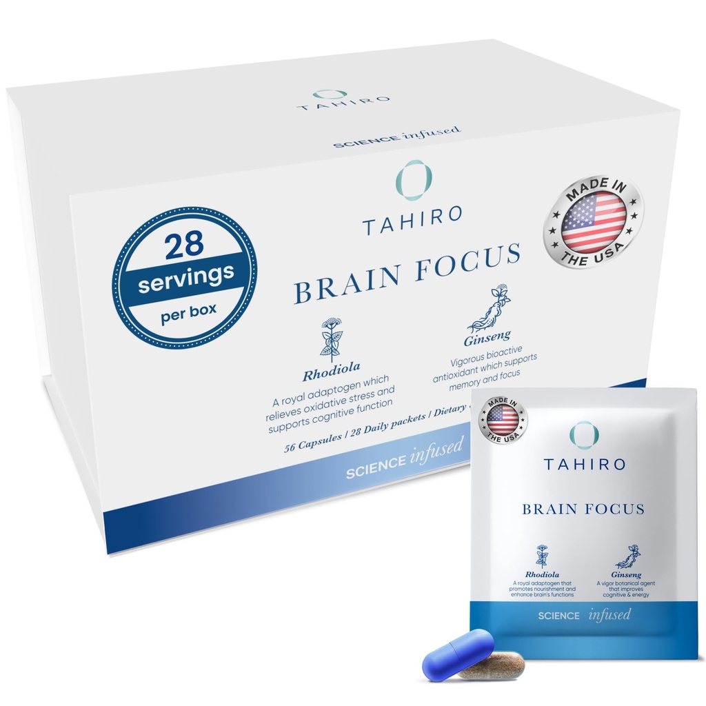 TAHIRO Brain Focus Supplement - Suplementy Brain for Memory and Focus - Natural Brain Supplement Supplement with Gingko Biloba, Panax Ginseng, Herbal Extracts - Non-GMO Vegan Brain Booster - 28- Pakiety
