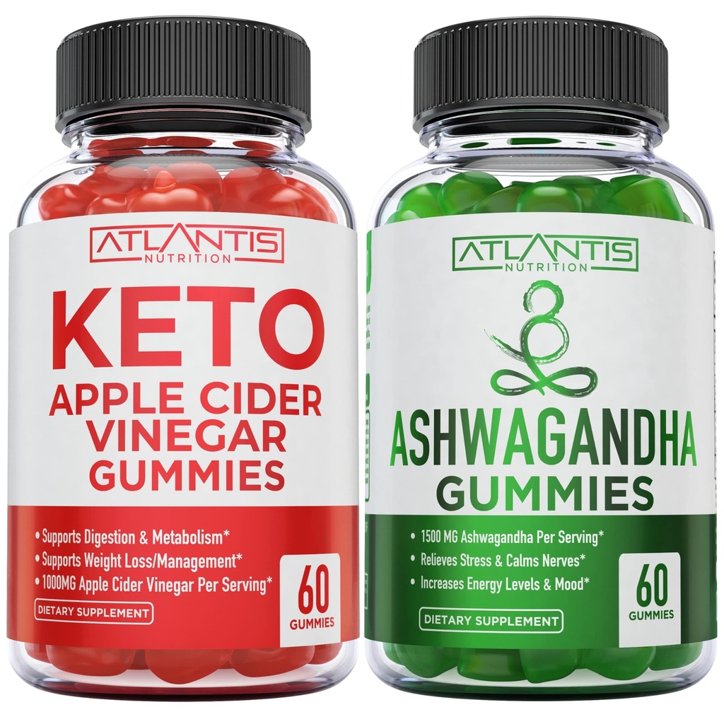 60 Keto Jabłko Cydr Gummies Ocet Zaawansowana utrata masy ciała + 60 Gummies Ashwagandha - 1500MG Ashwagandha Per Serving