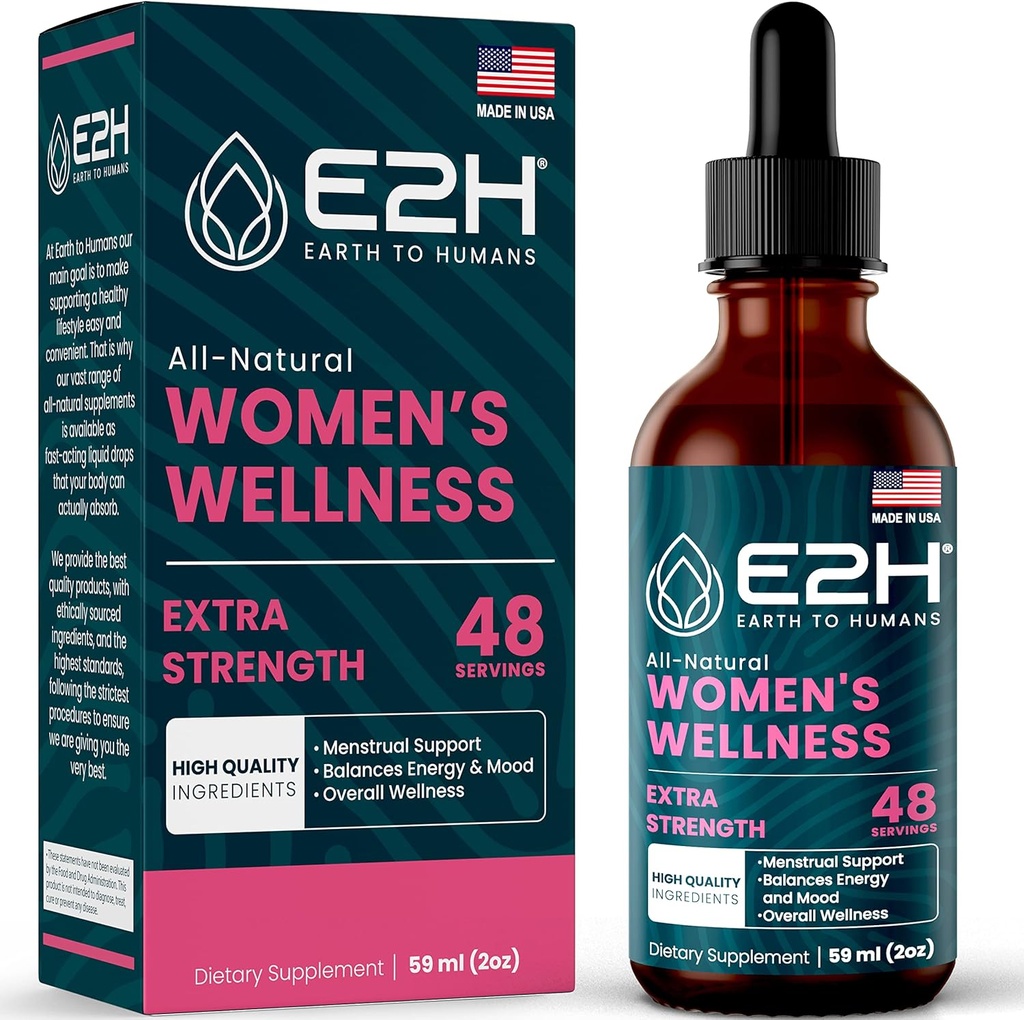 E2H All Natural Women 's Wellness, Hormon Balance and PMS Relief with Black Cohosh, Dong Quai and Licorice Root for Hot Flash Relief - 2 Fl Oz