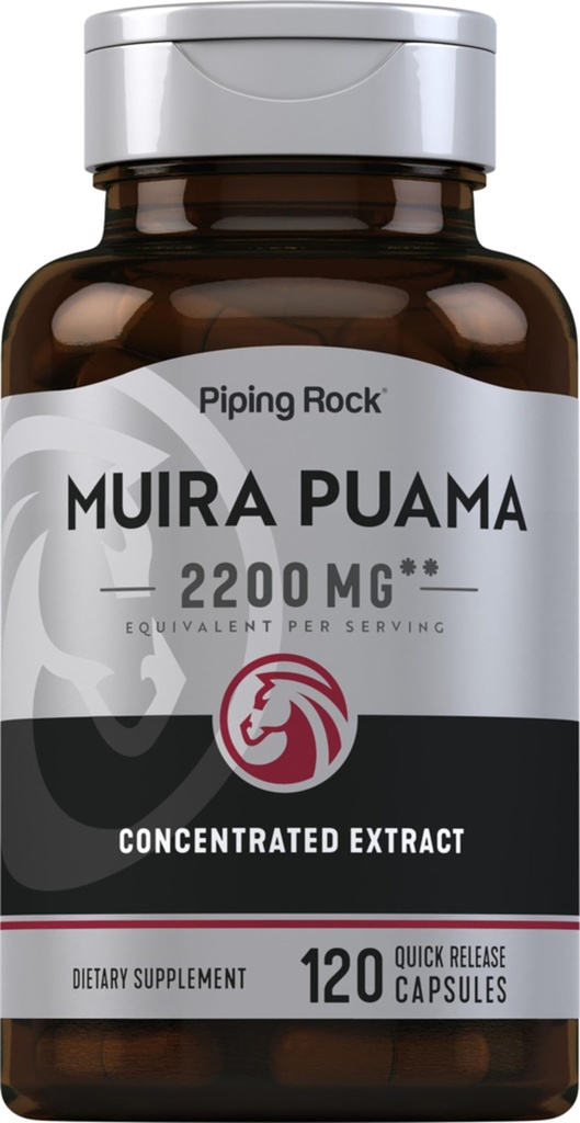 Piping Rock Muira Puama Root Extract 2200 mg Biscue 124; 120 Kapsułki 124; dla mężczyzn i kobiet 124; Nie GMO, Gluten