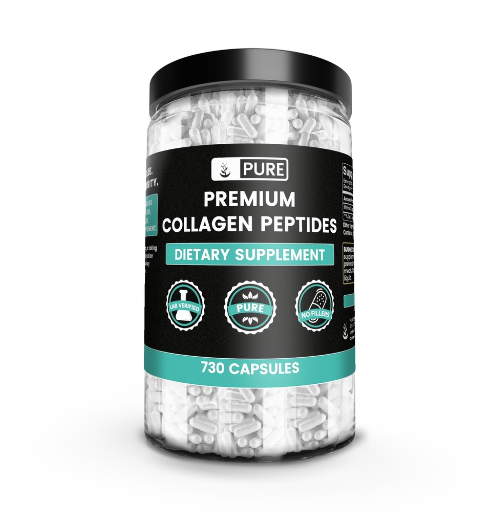 Pure Original Składniki Collagen Peptydes (730 Kapsułki) Brak magnezu lub wypełniaczy ryżu, Zawsze Czysty, Laboratorium zweryfikowane