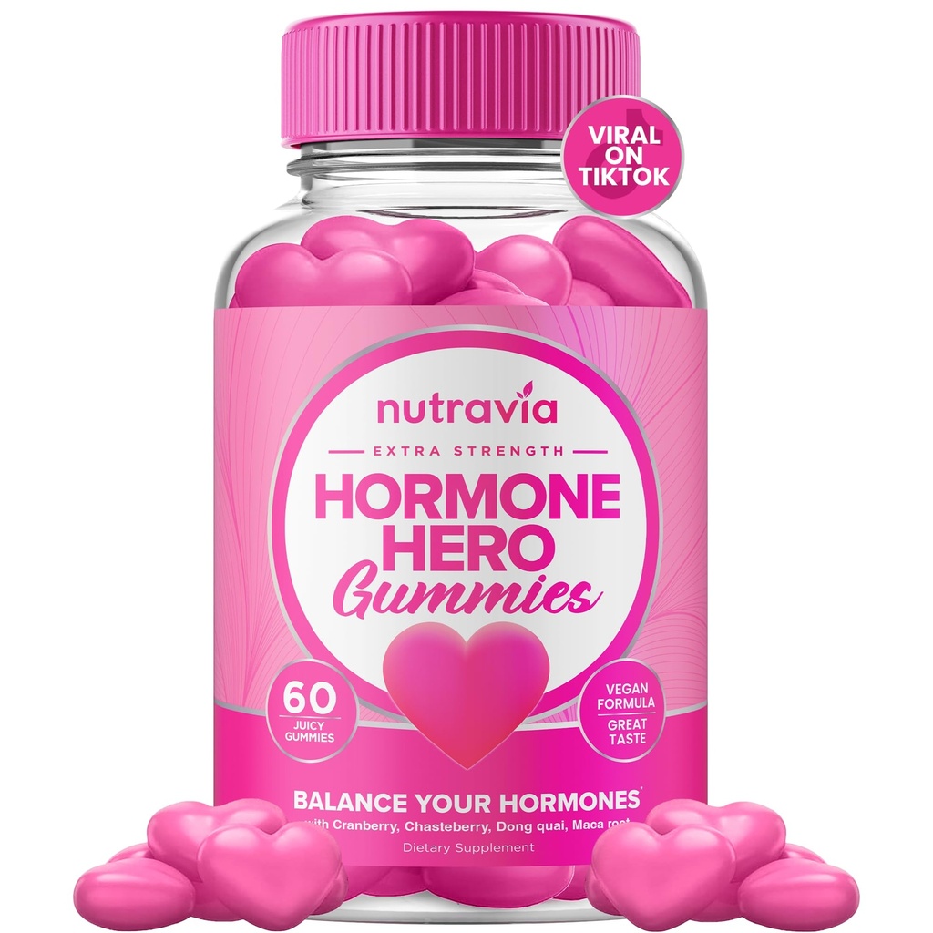 Hormon Równowaga dla kobiet Gummies + PMS Suplement Ulgi - Pomaga huśtawki nastrojów, Czysta skóra, Zmniejszone skurcze i wzdęcia - Hormonal PMS Gummies PCOS Witamina z żurawiny, Dong Quai (60 Gummies)