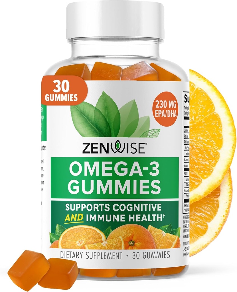 Zenwise Health Omega 3 Suplement Gummy - Suplement Burpless Omega 3 Suplement z DHA & EPA Kwasy tłuszczowe dla zdrowia immunologicznego - Zrównoważony olej rybny, olej lniany i witamina E - 30 Gumiaki