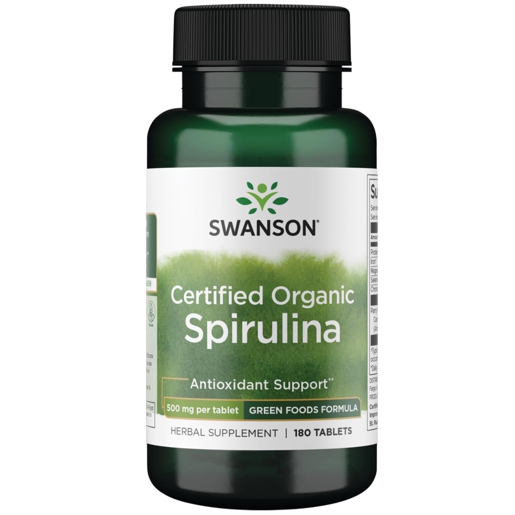 Swanson Certified Organic Spirulina 500 Miligramy 180 Tabs