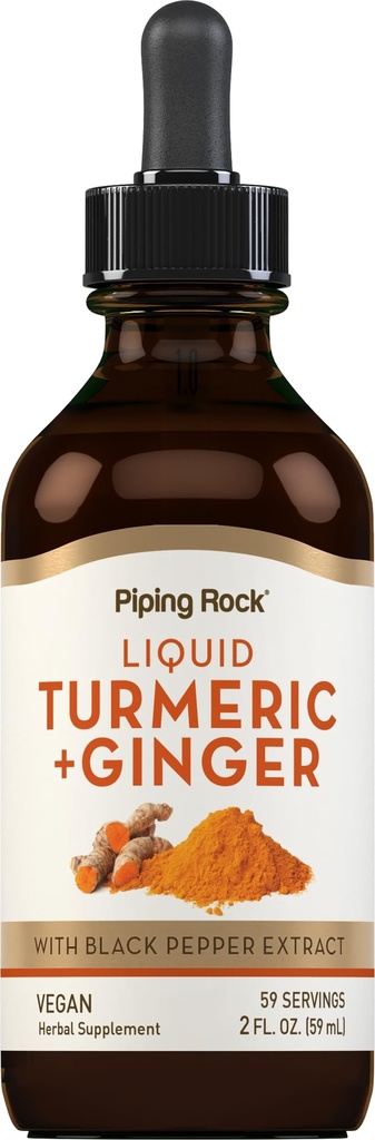 Piping Rock Turmeric and Ginger Liquid Drops 124; 2 Fl Oz Description 124; Suplement do nalewki z Black Pepper Extract Description 124; Wegan, Non-GMO, Gluten Free
