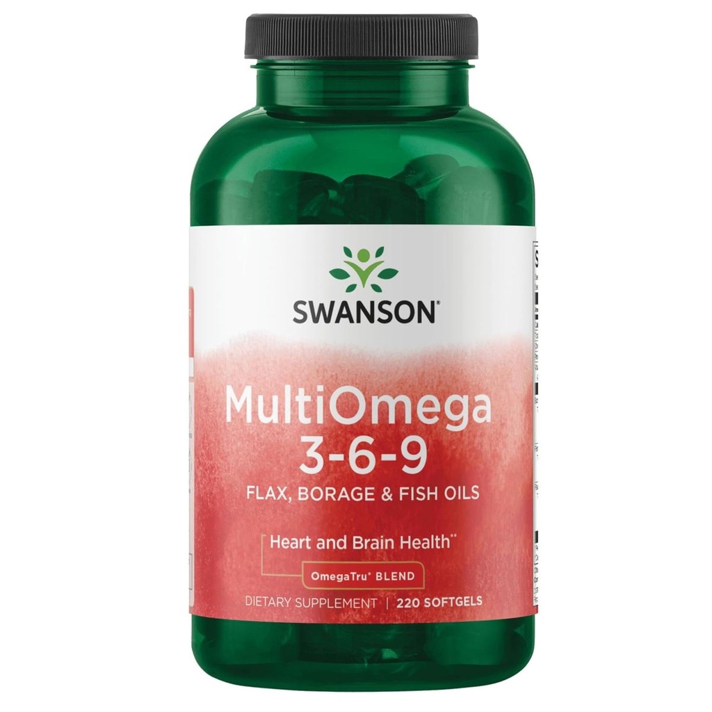 Swanson MultiOmega 3- 6- 9 - Non-GMO Flax, Borage & Fish Oil Capsules - Esential Fatty Acids Supporting Cardioviral Health & Brain Health - (220 Softgels, 2400mg Serving)