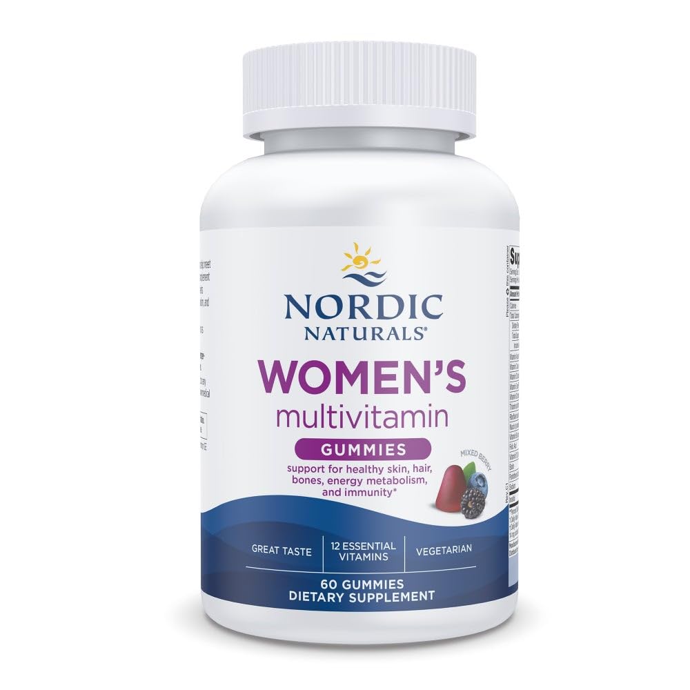 Nordic Naturals Women 's Multivitamin Gummies, Mieszane Wisienki - 60 Gummies - Wsparcie dla zdrowej skóry, włosów, kości, energii i odporności - Nie-GMO, Wegetarianin - 30 Służenie