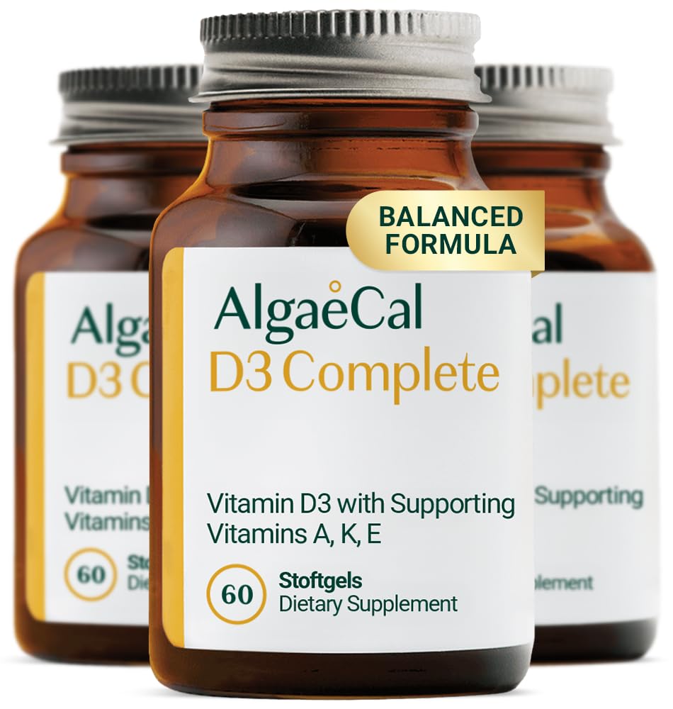 ALGAECAL 4- in-1 Witamina D3 K2 Kompletna - suplement witaminy ADK, Wzmocnione wsparcie immunologiczne i zdrowie kości z D3 K2, A, & E - Całe ciało Wellness & Siła kości, 60 Połknięcie easy- Softgels