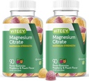 Gummy Magnezu VITEEY dla dorosłych - 255 mg Gummy Cytrynowego Magnezu na uspokojenie, sen, Nerwy i mięśnie - Wegan, Gluten Free - 180 Count