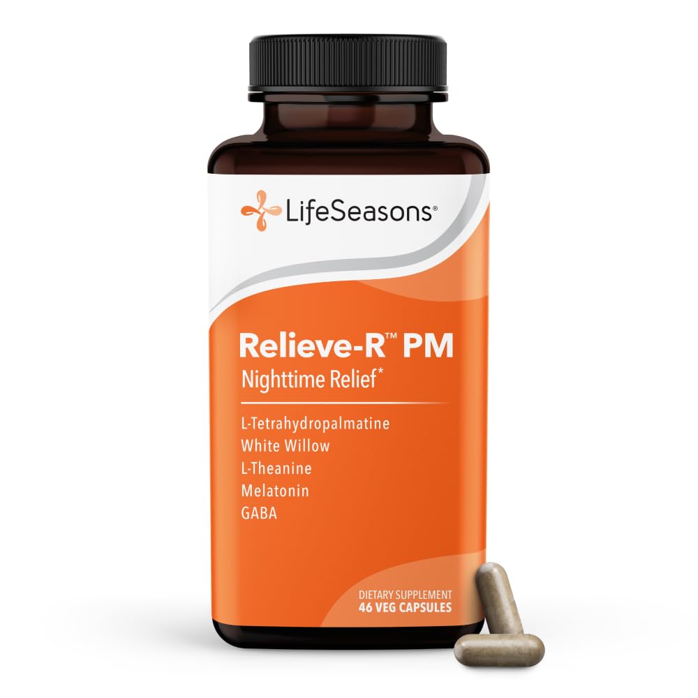 LifeSeasons Relieve- R PM - Ułatwia nocne Aches & Discomfort - Relaxes Muscles - Calms The Nerwowy System - Wspiera naturalne cykle snu i Non Habit Forming - 46 Kapsułki
