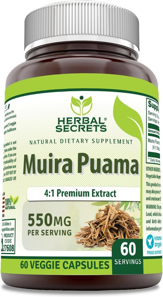Herbal Secrets Muira Puama 4:1 Extract Supplement | 550 Mg | 60 Veggie Capsules | Non-GMO | Gluten Free | Made in USA