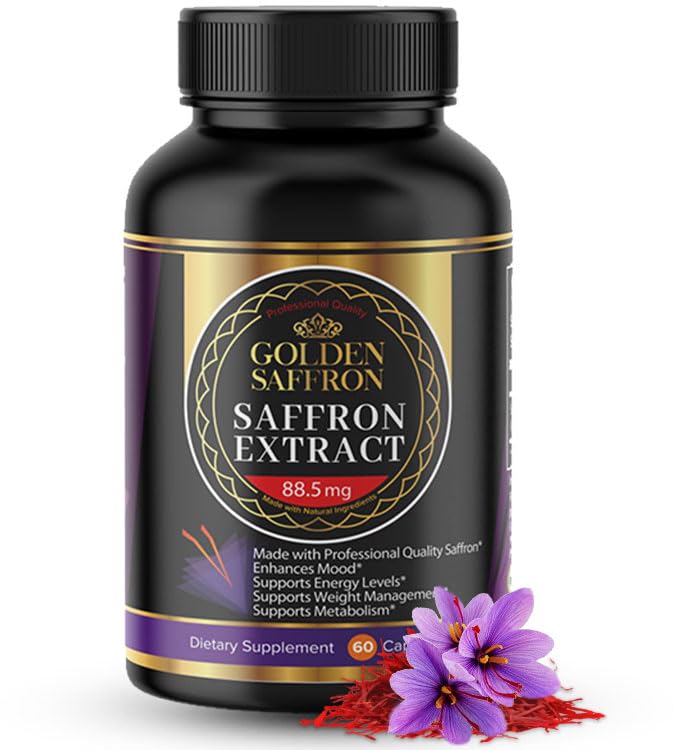 Golden Saffron Saffron Extract Kapsułki - Premium Saffron Supplements - 88,50 mg Pure Saffron Pills - Wsparcie nastrojów - Wsparcie dla oczu - Emocjonalna równowaga, Focus & Eye Health Made in USA - 60 Kapsułek