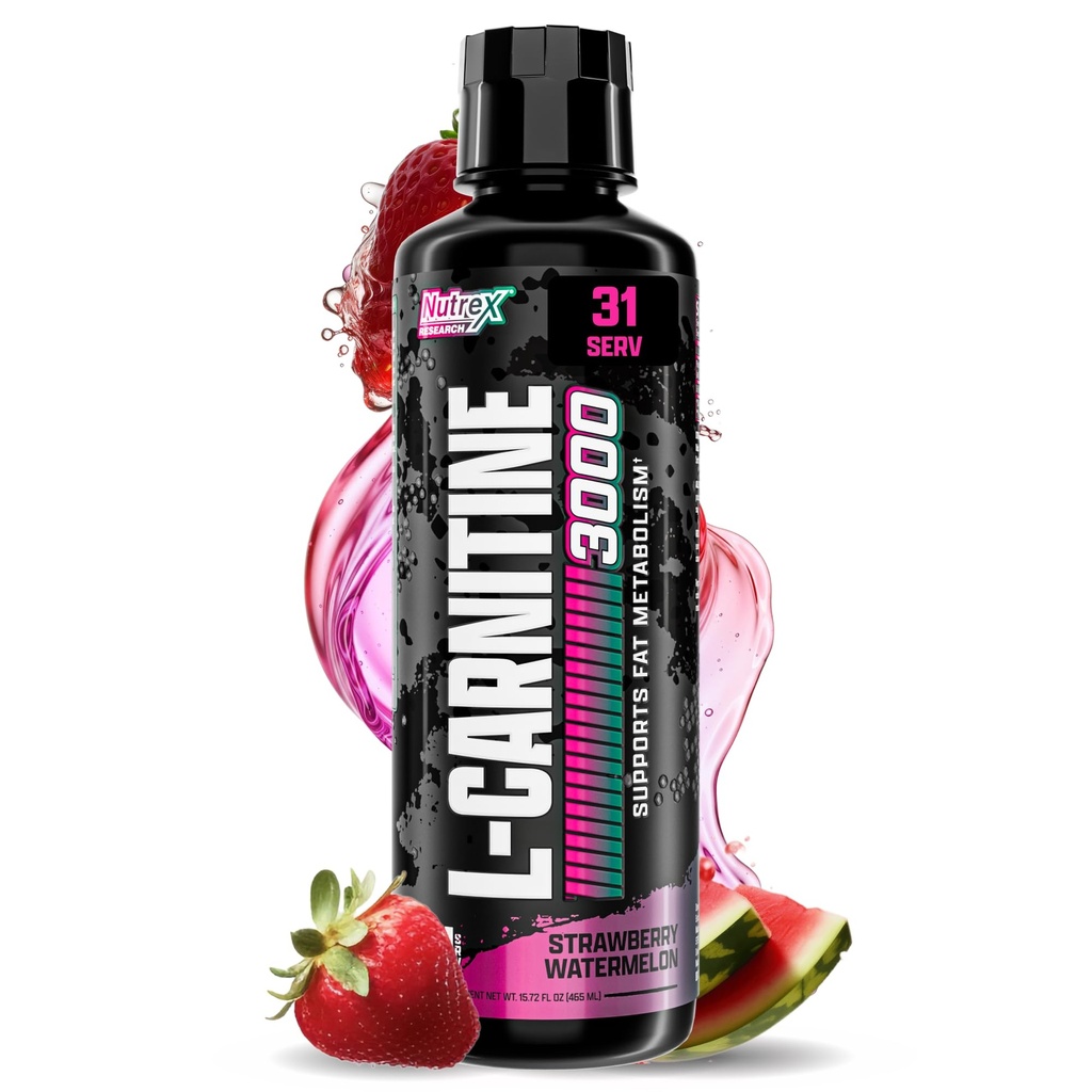 Nutrex Research Liquid Carnitine 3000 British 124; (Truskawkowy arbuz) British 124; Premium L Carnitine Liquid, Stymulant Free 31 Servings