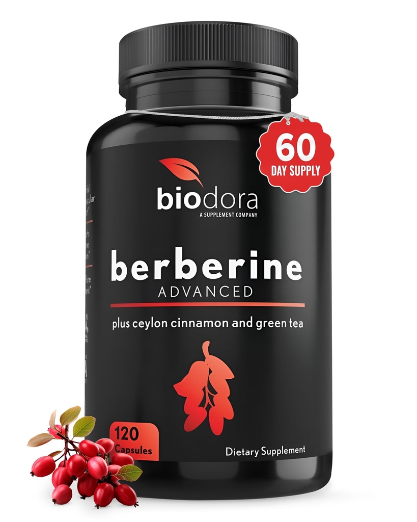 Berberine Advanced Plus z 1200mg Berberine - 100mg Ceylon Cynamon i 100mg Green Tea Extract - 1400mg na dawkę - 120 kapsułek - 60 Day Supply - Wspiera immunologiczne i sercowo- naczyniowe