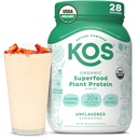 KOS Vegan Protein Powder, Unflavored & Unsweetened - Niskie mieszanka białka Pea Carb, Organic Superfood bogaty w witaminy i minerały - Keto, Soy, Dairy Free - Meal Replacement for Women & Men - 28 Służenie