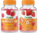Lifeable Wapń, Magnez, Cynk i Witamina D + Witamina D 5000 IU, Gummies Bundle - Great Desting, Suplement witaminy, Gluten Free, GMO Free, Chewable