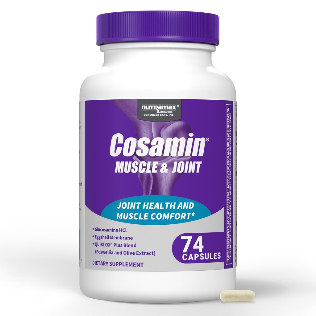 Nutramax Cosamin ® Muscle & Joint, działa na rzecz zmniejszenia rozpadu chrząstki, chroni połączenia i zmniejsza bolesność mięśni, 74 kapsułki