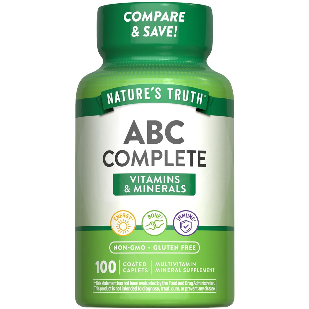 Nature 's Truth Adult ABC Complete Multivitamin dla mężczyzn i kobiet 124; 100 Kaplety 124; Non-GMO & Gluten Free