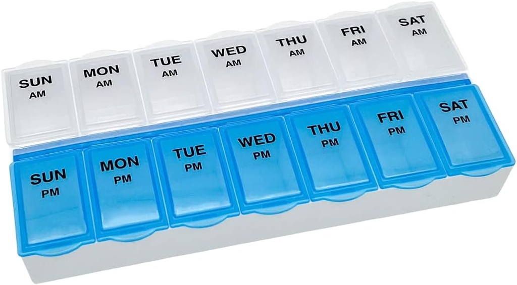 Basic Care (7-Day) AM / PM Pill Organizator, Witamina Case, I Pudełko medyczne, duże kompozycje, 2 razy dziennie, niebieski i jasne lidów