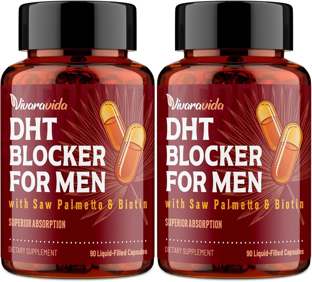 Blocker DHT dla mężczyzn 124; Suplement do wzrostu włosów z Saw Palmetto & Biotin - Witaminy wzrostu włosów - Włosy Regroth - Natural Hair Loss Supplements Liquid- Filled - Proprietary Herbal blends (180 kapsułki)