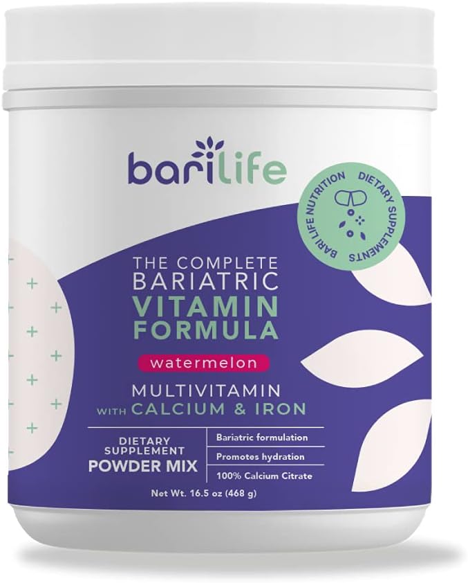 Bari Life Complete Bariatryczny - Suplement diety Proszek Mix, Cytrynian wapnia, Multivitamina, Żelazko - Bariatryczne Witaminy dla pacjentów z galaretką - (Arbuz, 60 Służenie)