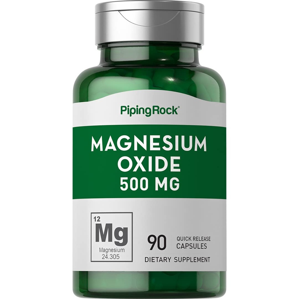 Piping Rock Magnezu tlenek 500mg kapsułki 124; 90 Hrabia 124; Non- GMO, gluten suplement