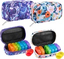 Serfeymi Weekly Travel Pill Organizer 2 Times A Day AM PM Rainbow Pill Box 7 Day with Zipper Canvas Pill Case, Medicine Organizer for Pills, Vitamins, Fish Oils - Purple 01+ Bloom 01